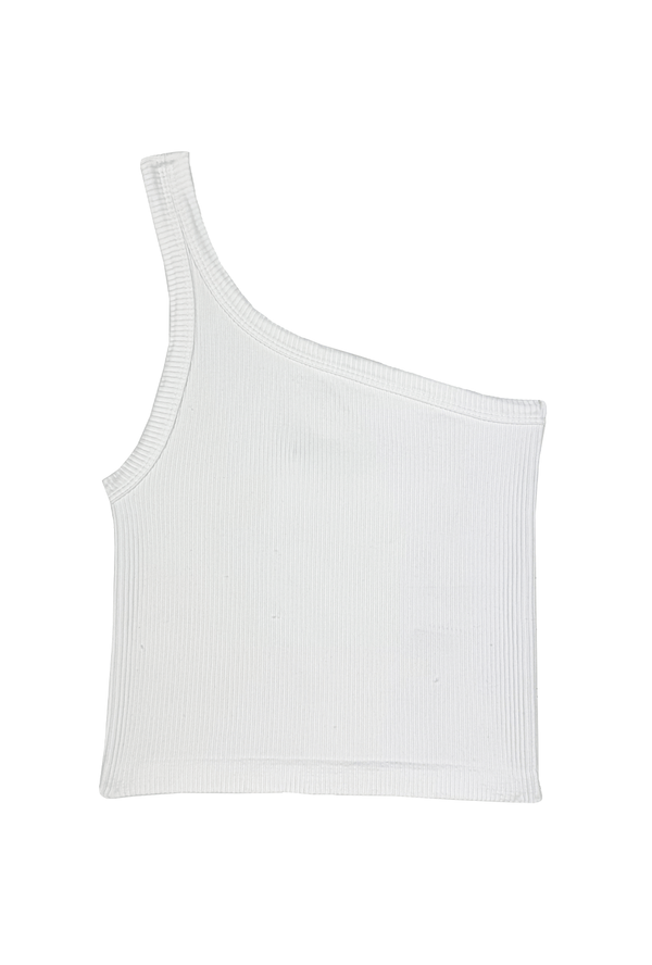 Asymmetrical Fitted Tank  - Ribbed White