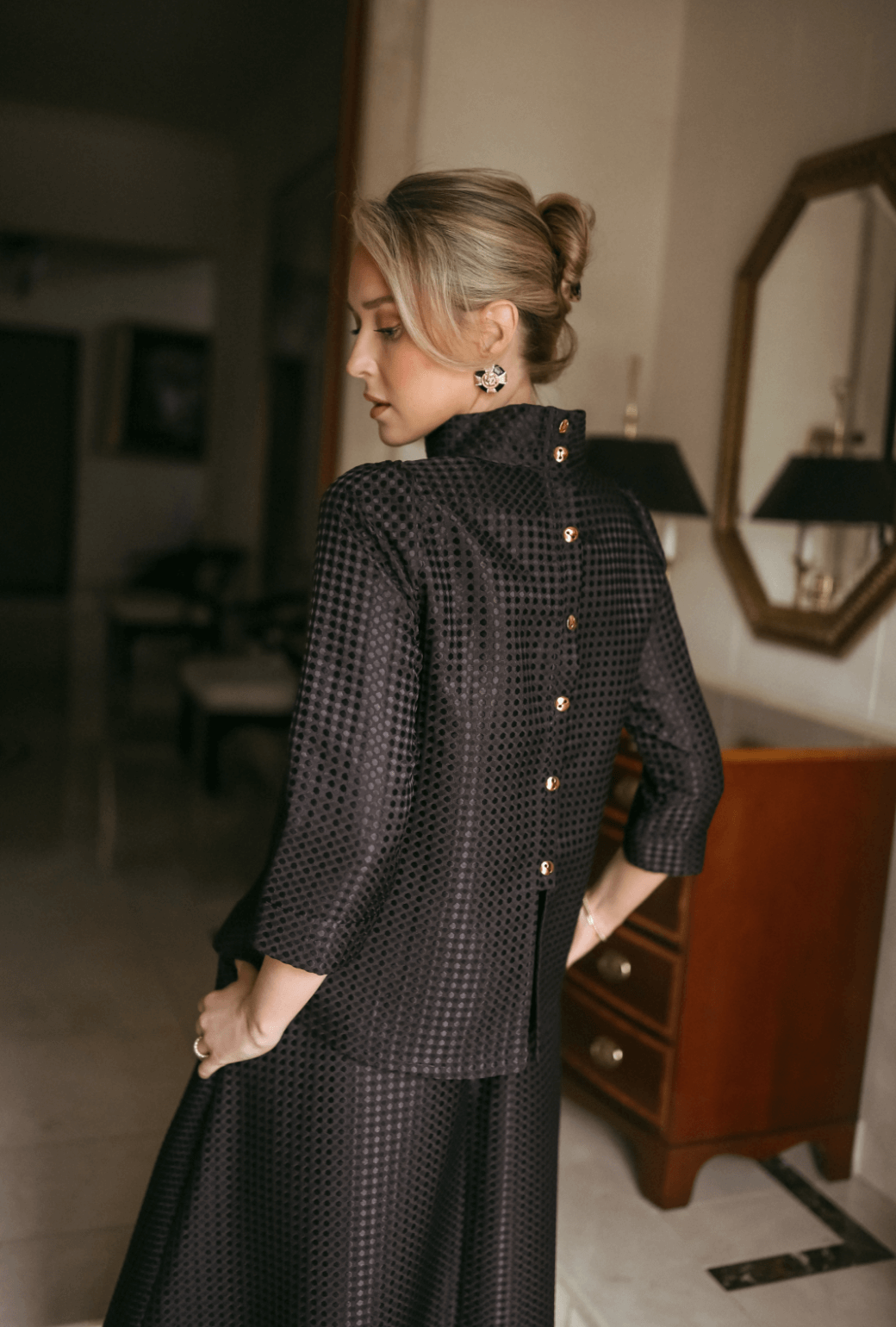 BURU X Mary Orton Flat Front Everyday Skirt - Black Dot