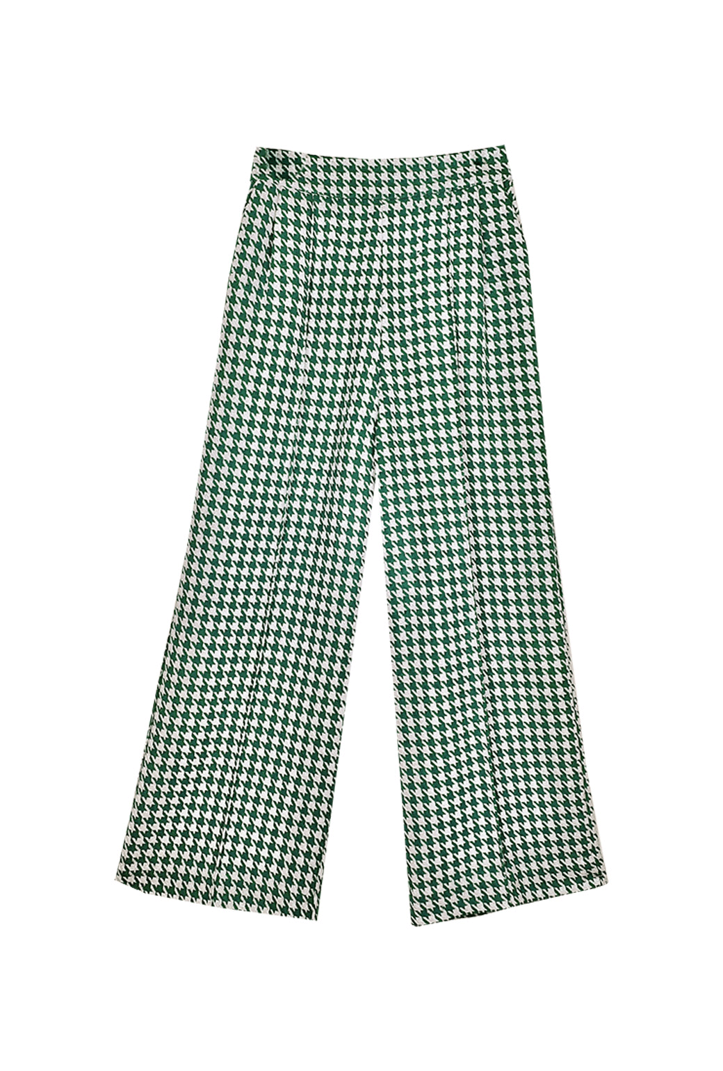 BURU x Mary Orton Center Seam Trousers - Green Houndstooth