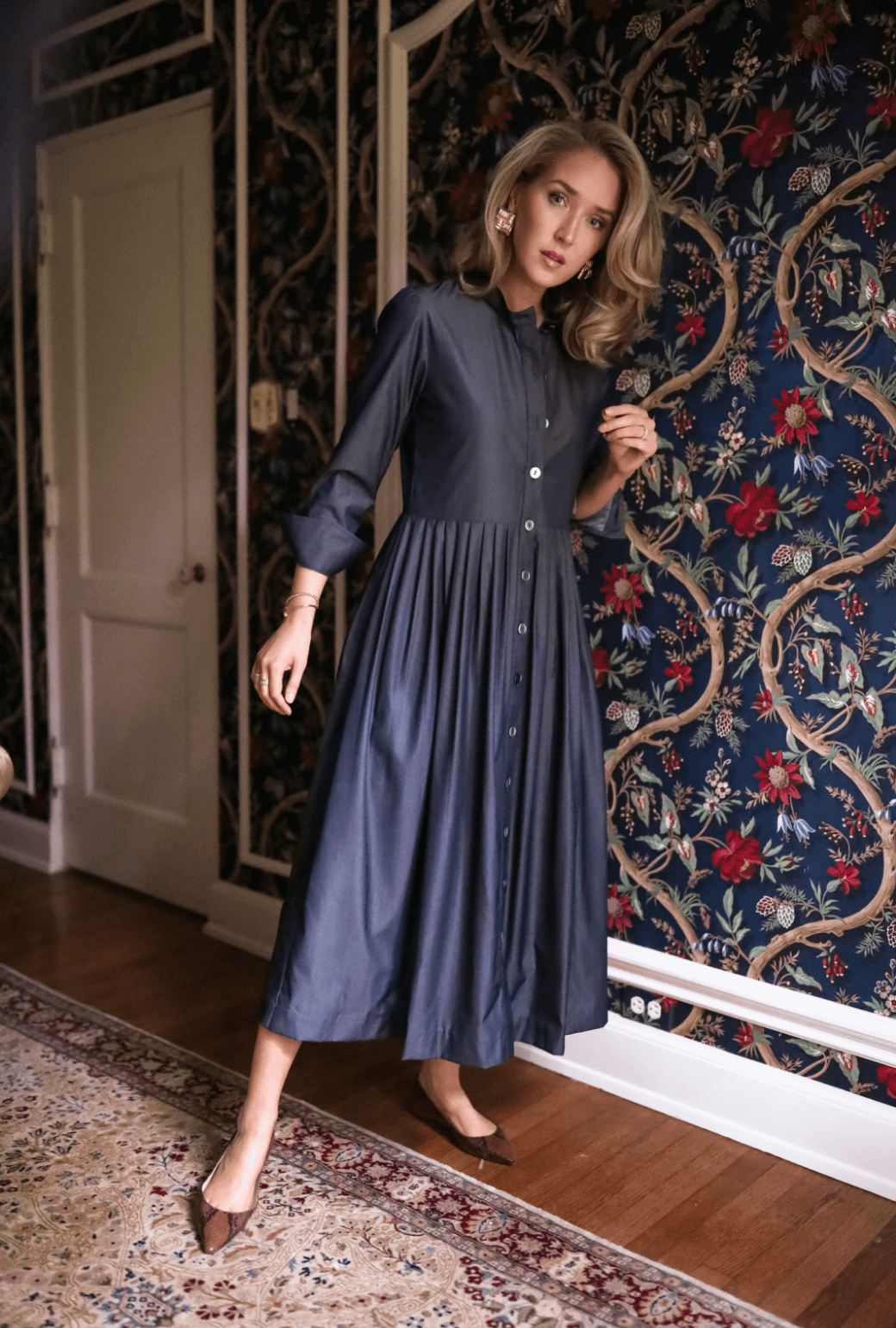 BURU x Mary Orton Mandarin Shirtdress - Dark Chambray