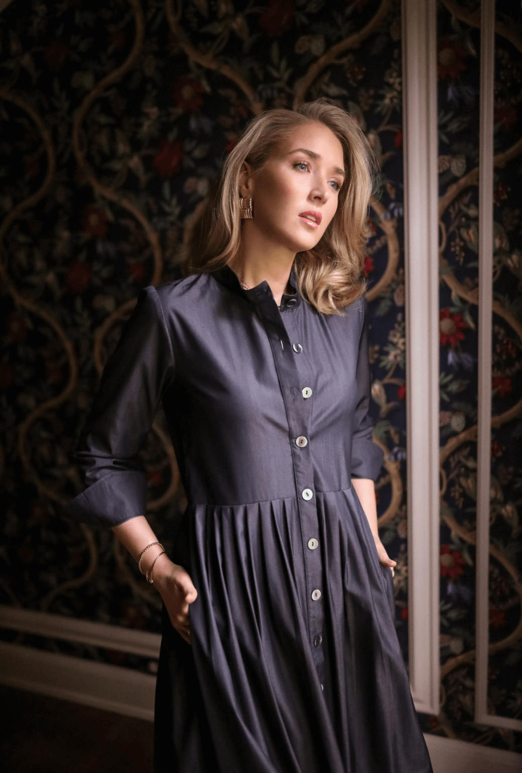 BURU x Mary Orton Mandarin Shirtdress - Dark Chambray