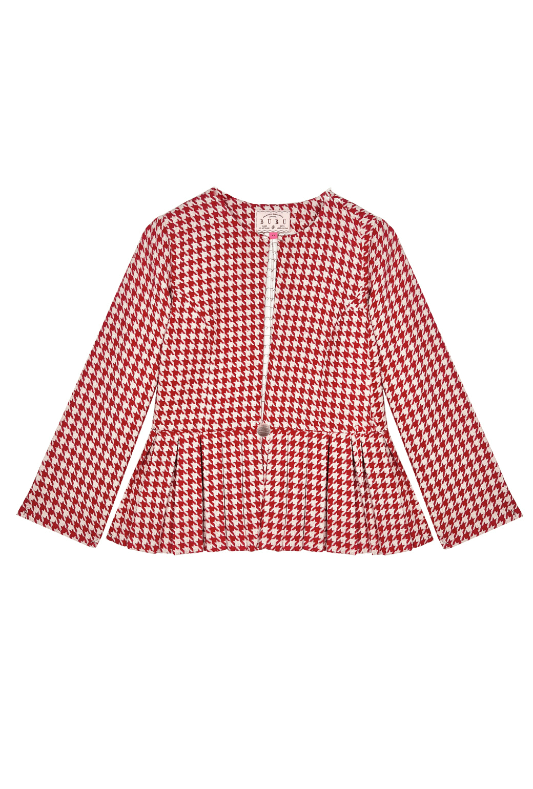 BURU x Mary Orton Peplum Blazer - Red Houndstooth