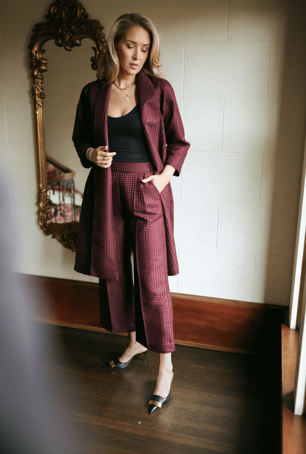 BURU x Mary Orton Swing Coat - Burgundy Dot
