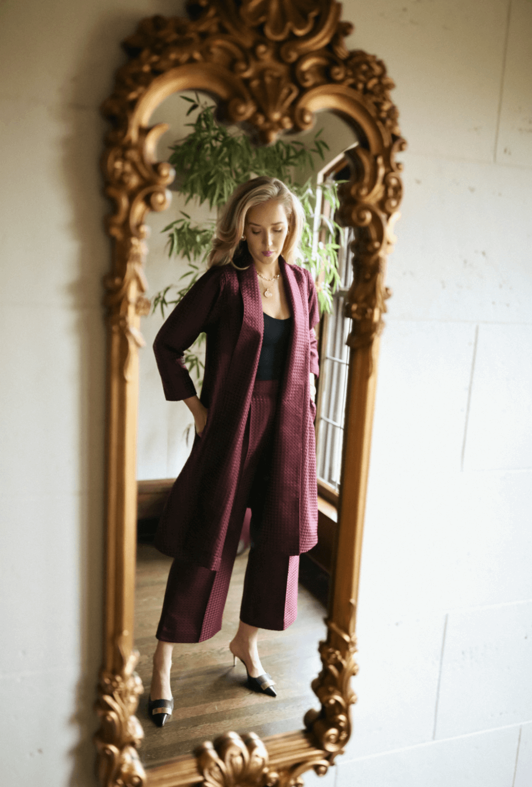 BURU x Mary Orton Swing Coat - Burgundy Dot