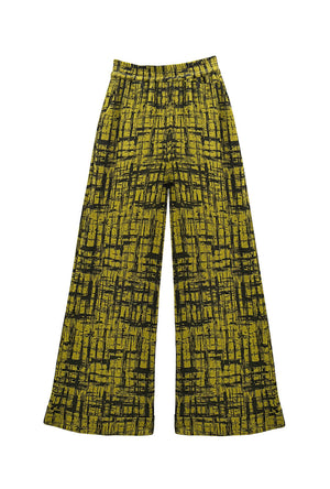 BURU x Val Wide Leg Knit Trouser - Chartreuse & Black Abstract Knit