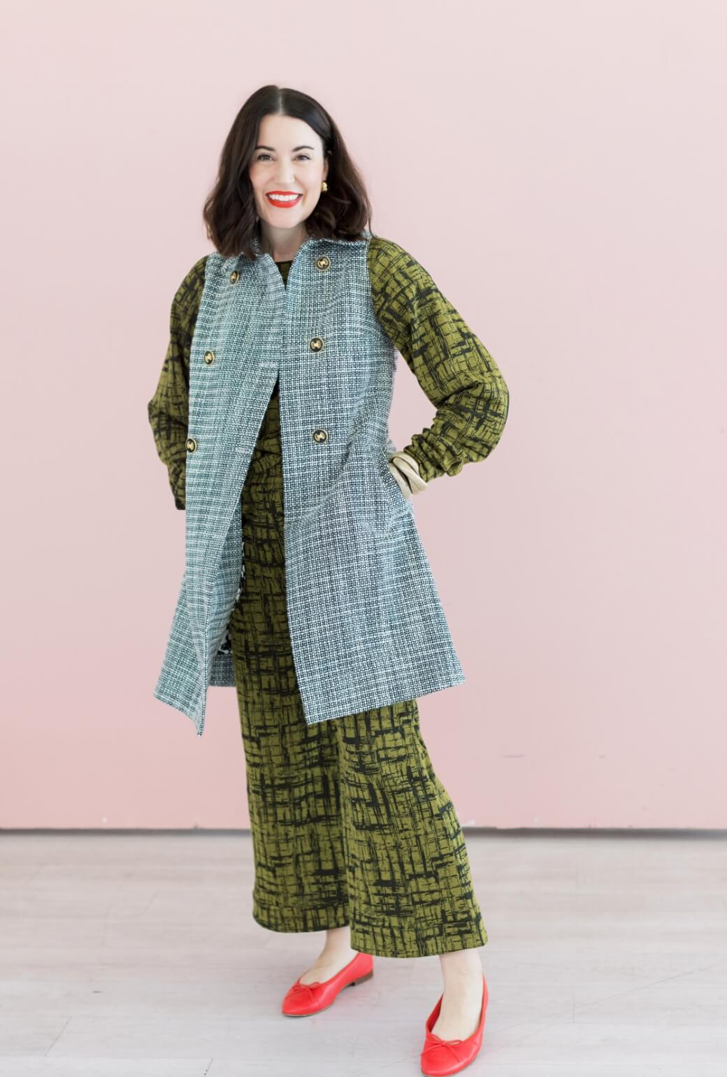 BURU x Val Wide Leg Knit Trouser - Chartreuse & Black Abstract Knit