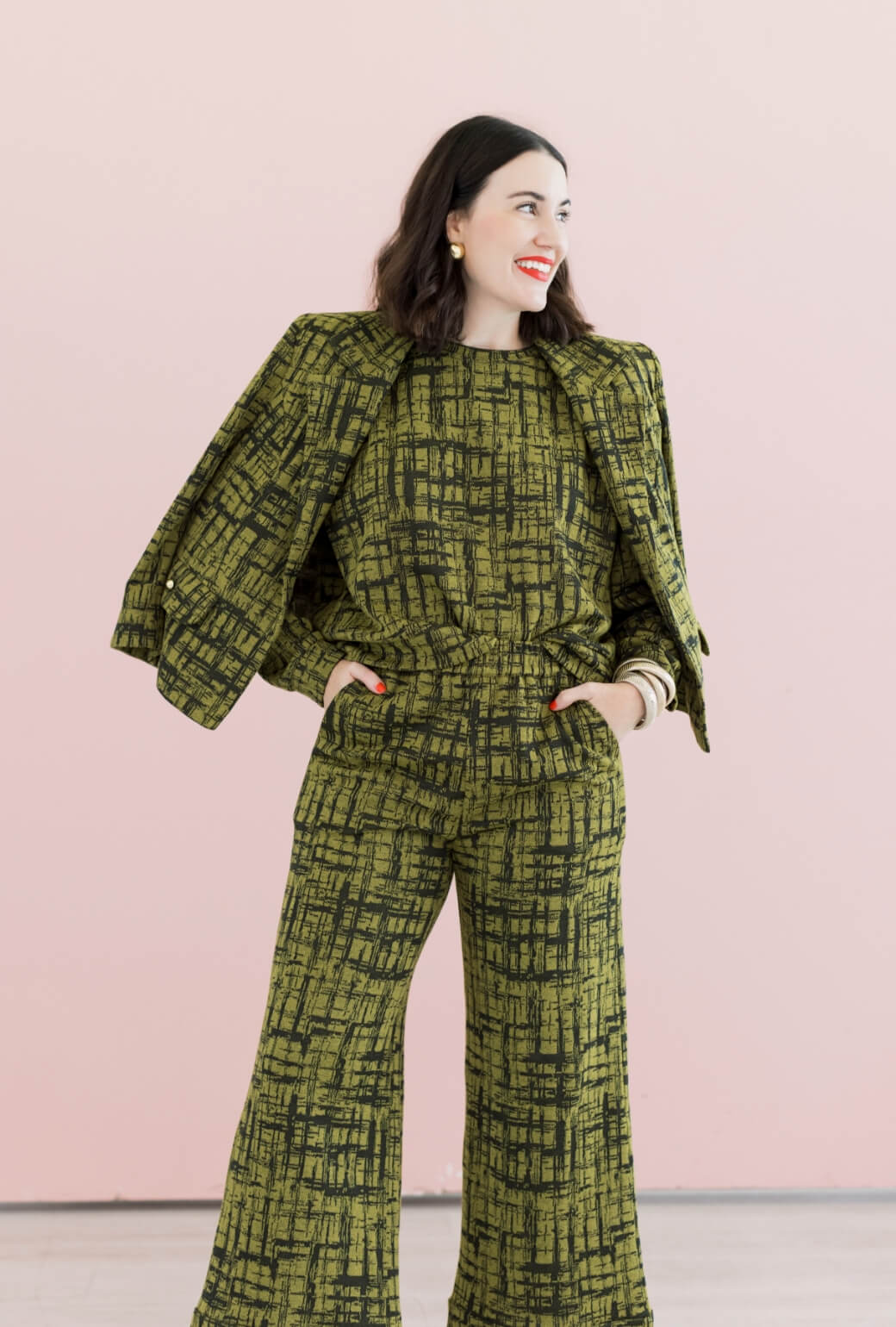 BURU x Val Wide Leg Knit Trouser - Chartreuse & Black Abstract Knit