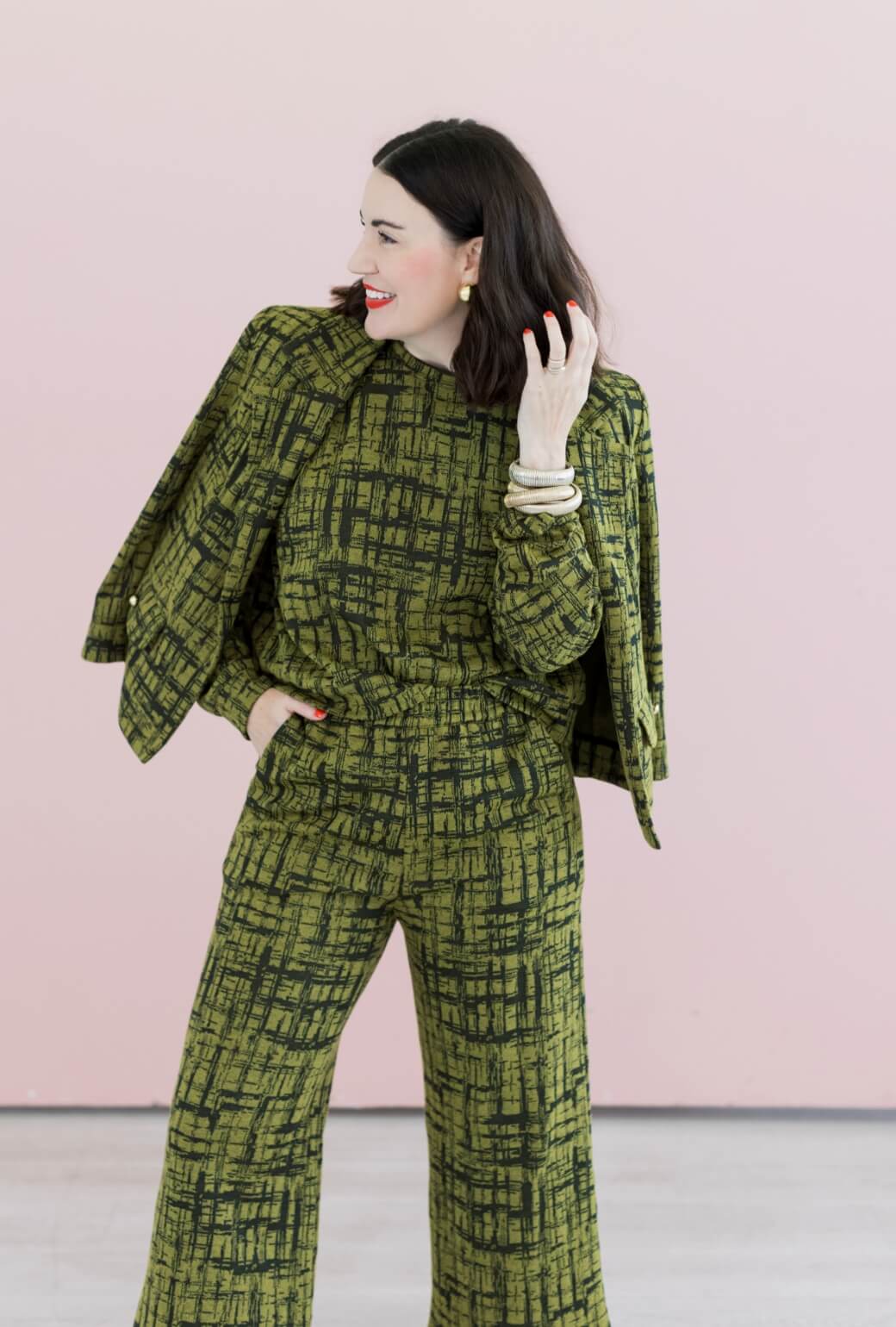 BURU x Val Wide Leg Knit Trouser - Chartreuse & Black Abstract Knit