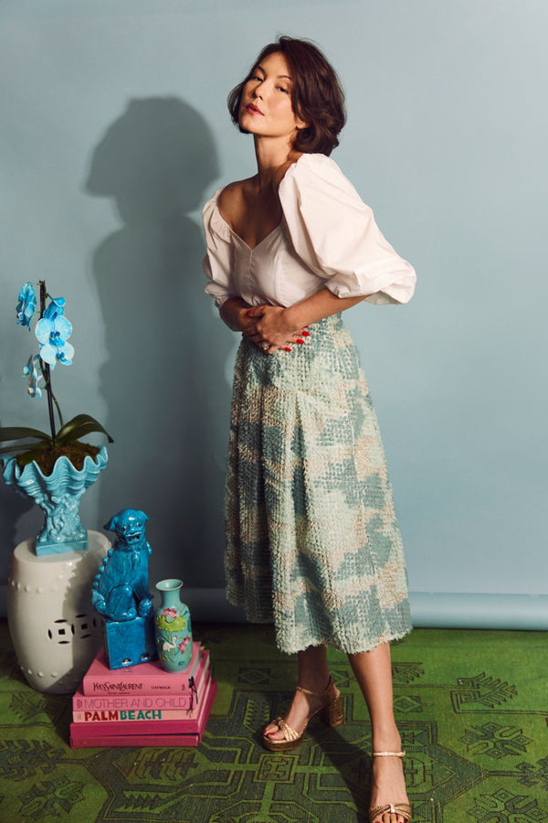 SAMPLE - Polly Party Skirt - Aqua Shimmer Fringe