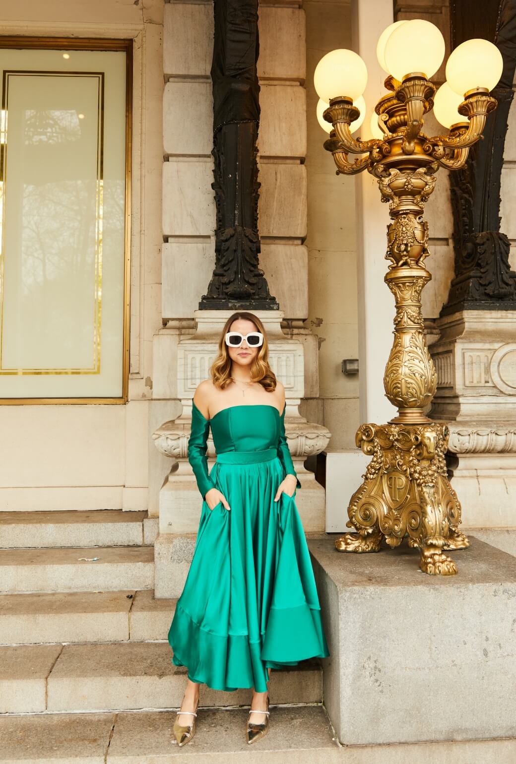 Buru x Old Soul Etiquette Bardot Bustier - Green Satin
