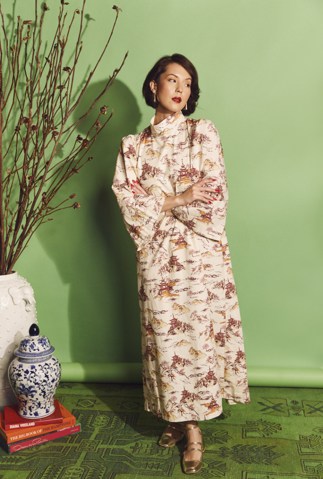 Bell Sleeve Maxi Mod Dress - Chinoiserie BURU Bell Sleeve Maxi Mod Dress - Chinoiserie BURU