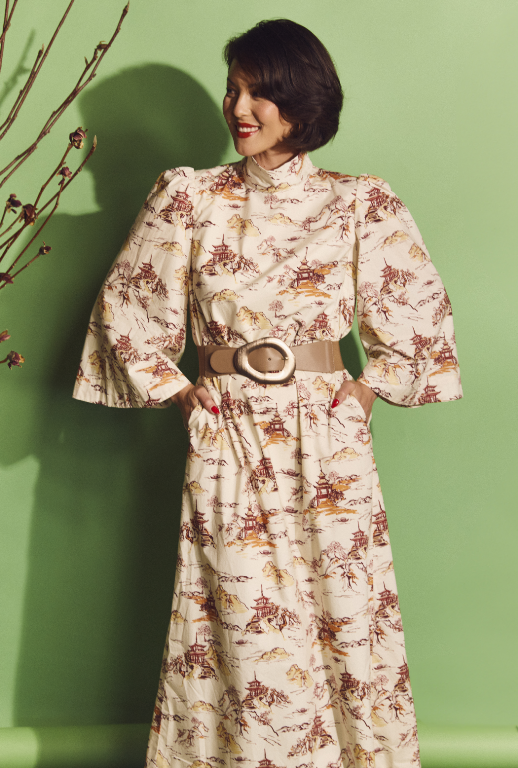 SAMPLE - Bell Sleeve Maxi Mod Dress - Chinoiserie