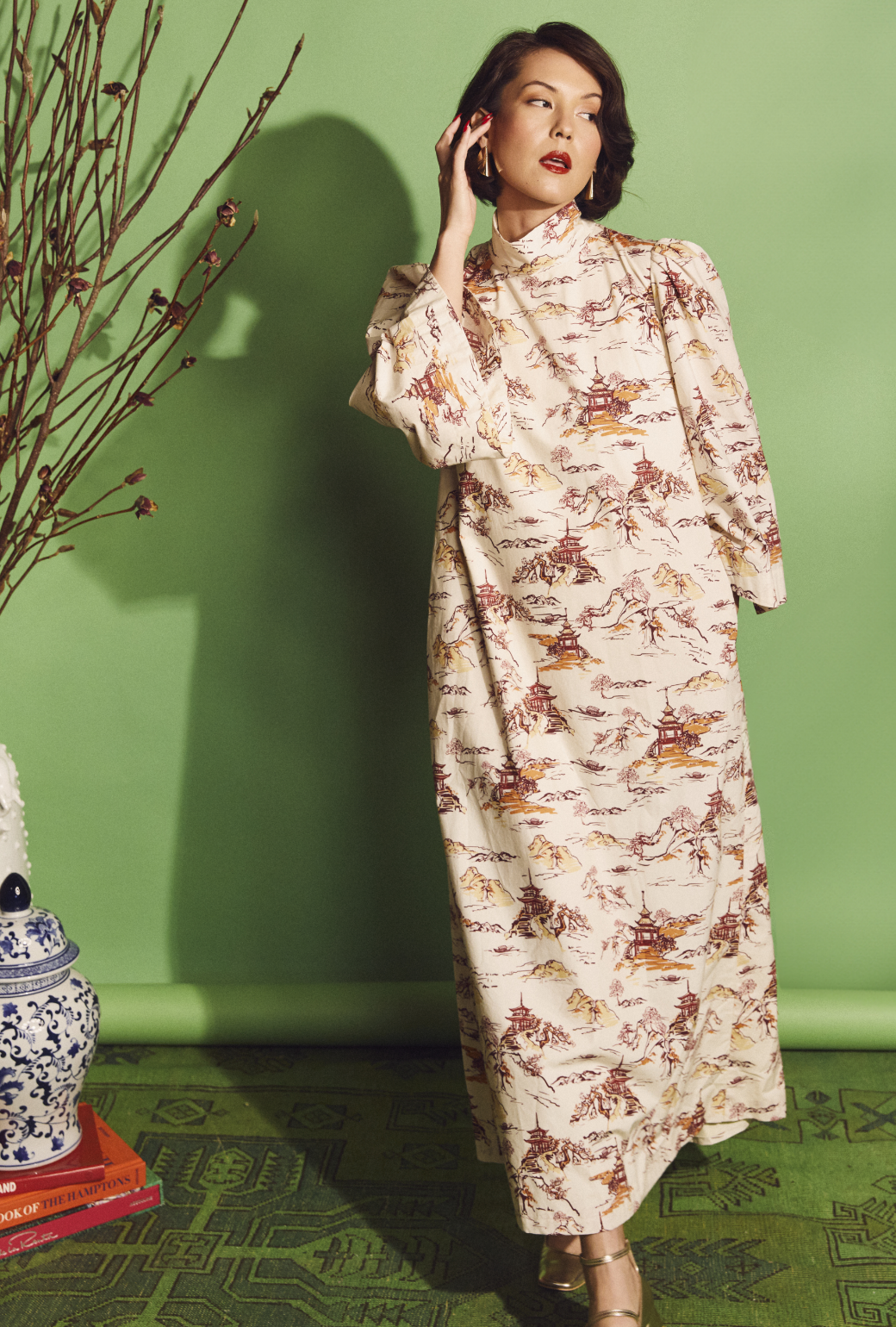SAMPLE - Bell Sleeve Maxi Mod Dress - Chinoiserie