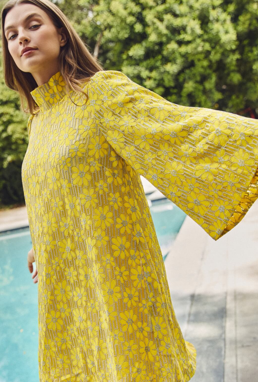 yellow dress with sleeves Open Back Prom spandex // fabric has no stretch Buy Yellow Puff Sleeve Midi