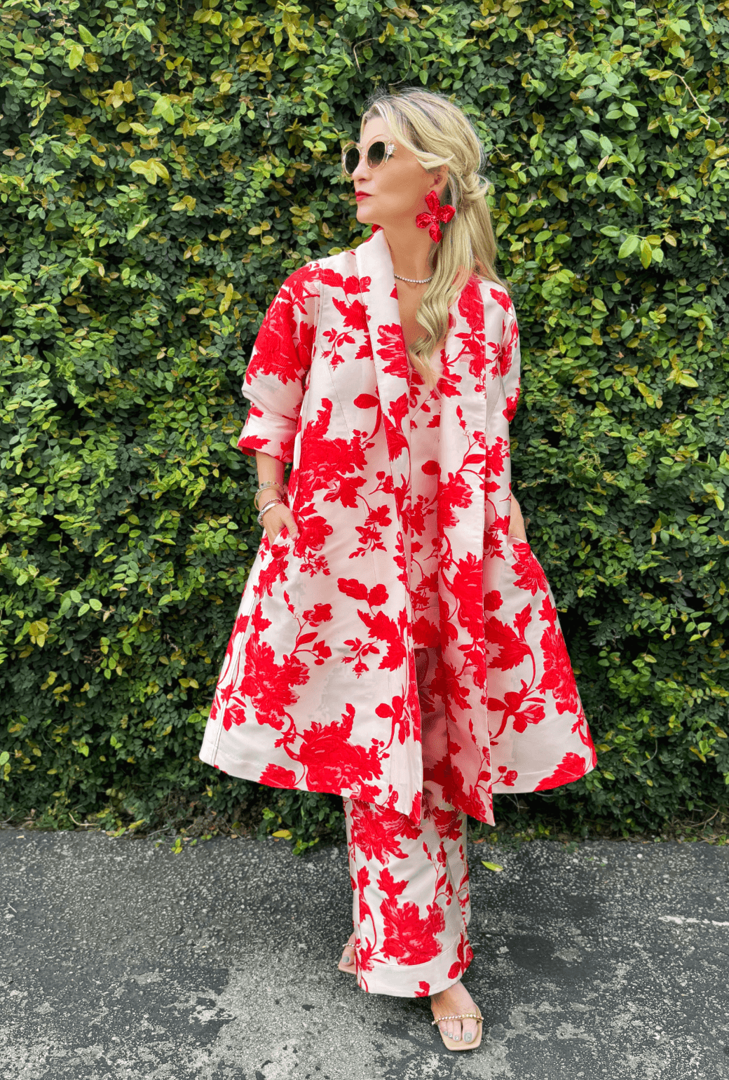 Belted Swing Coat - Run for the Roses Brocade