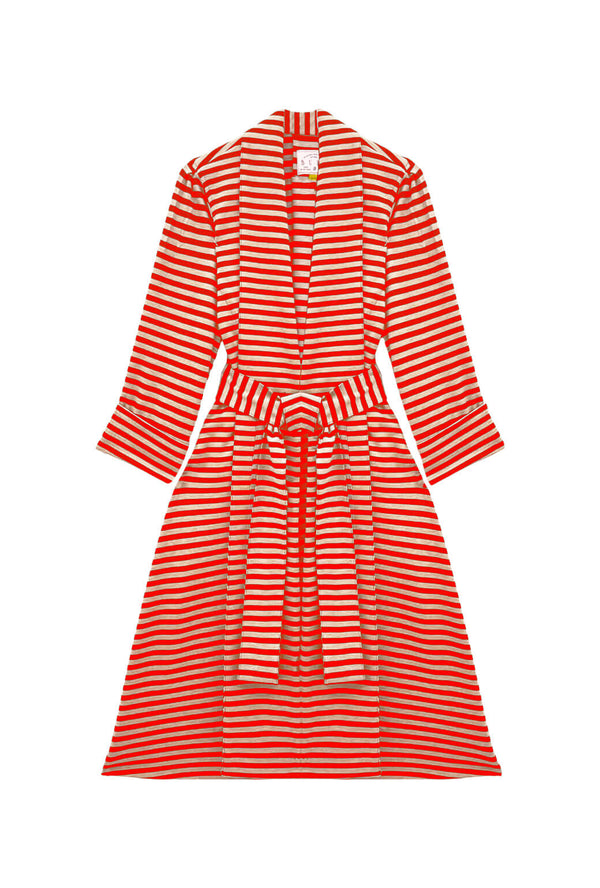 Belted Swing Coat - Taupe & Red Stripe Knit