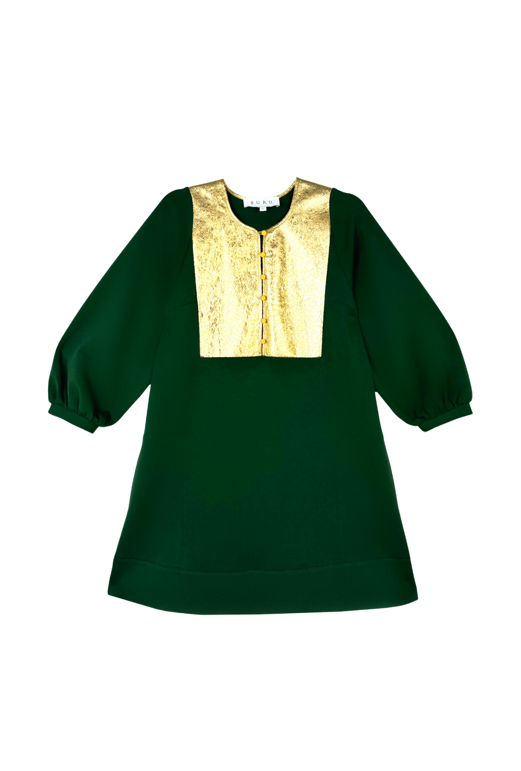 Bib Front A-line Dress - Emerald & Gold BURU Bib Front A-line Dress - Emerald & Gold BURU