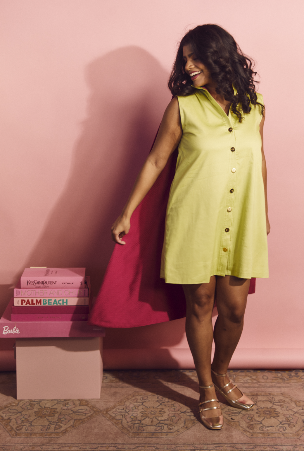 SAMPLE Big 10 Cape Dress - Chartreuse & Fuchsia