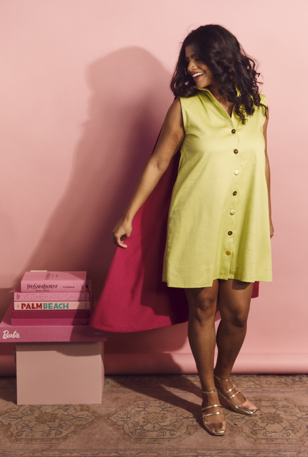 SAMPLE - Big 10 Cape Dress - Chartreuse & Fuchsia