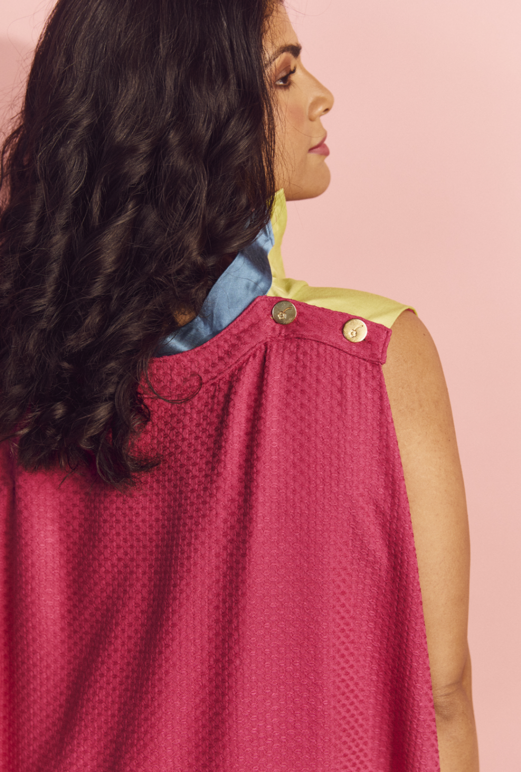 SAMPLE Big 10 Cape Dress - Chartreuse & Fuchsia