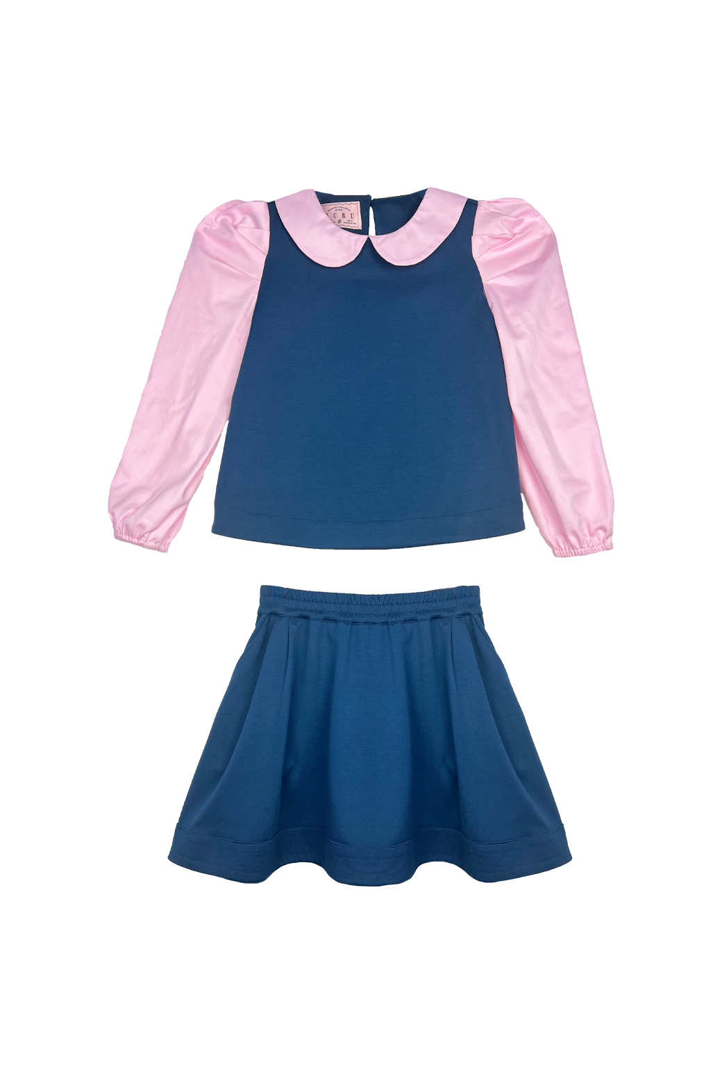 Big 10 Peter Pan Puff Sleeve Set - Cyan & Ballet Knit