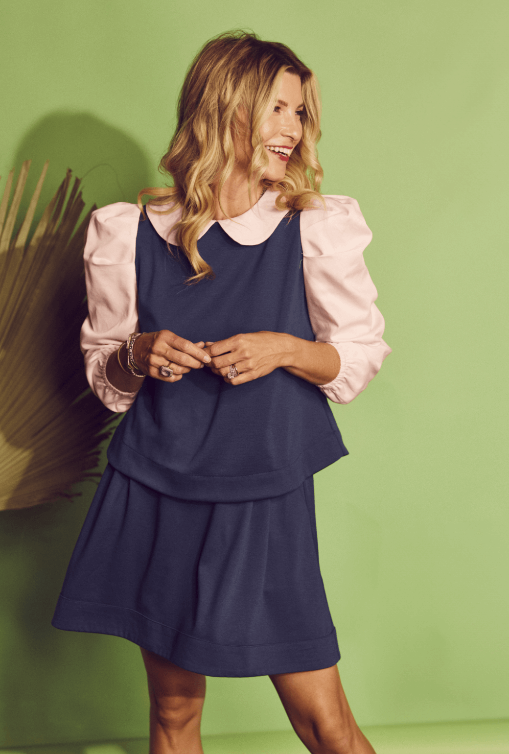 Big 10 Peter Pan Puff Sleeve Set - Cyan & Ballet Knit