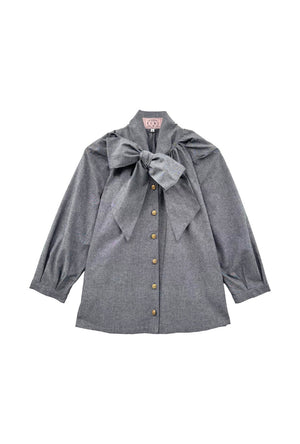 Big Bow Blouse - Black Oxford