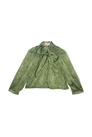 Big Bow Blouse Cropped - Peridot Cheetah