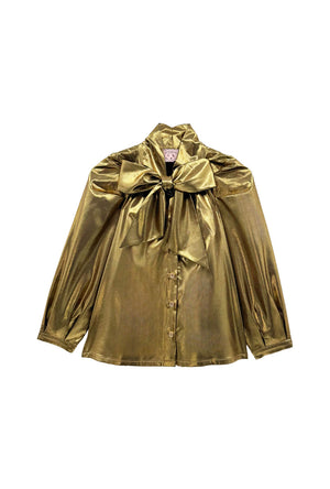 Big Bow Blouse - Gold Lamé
