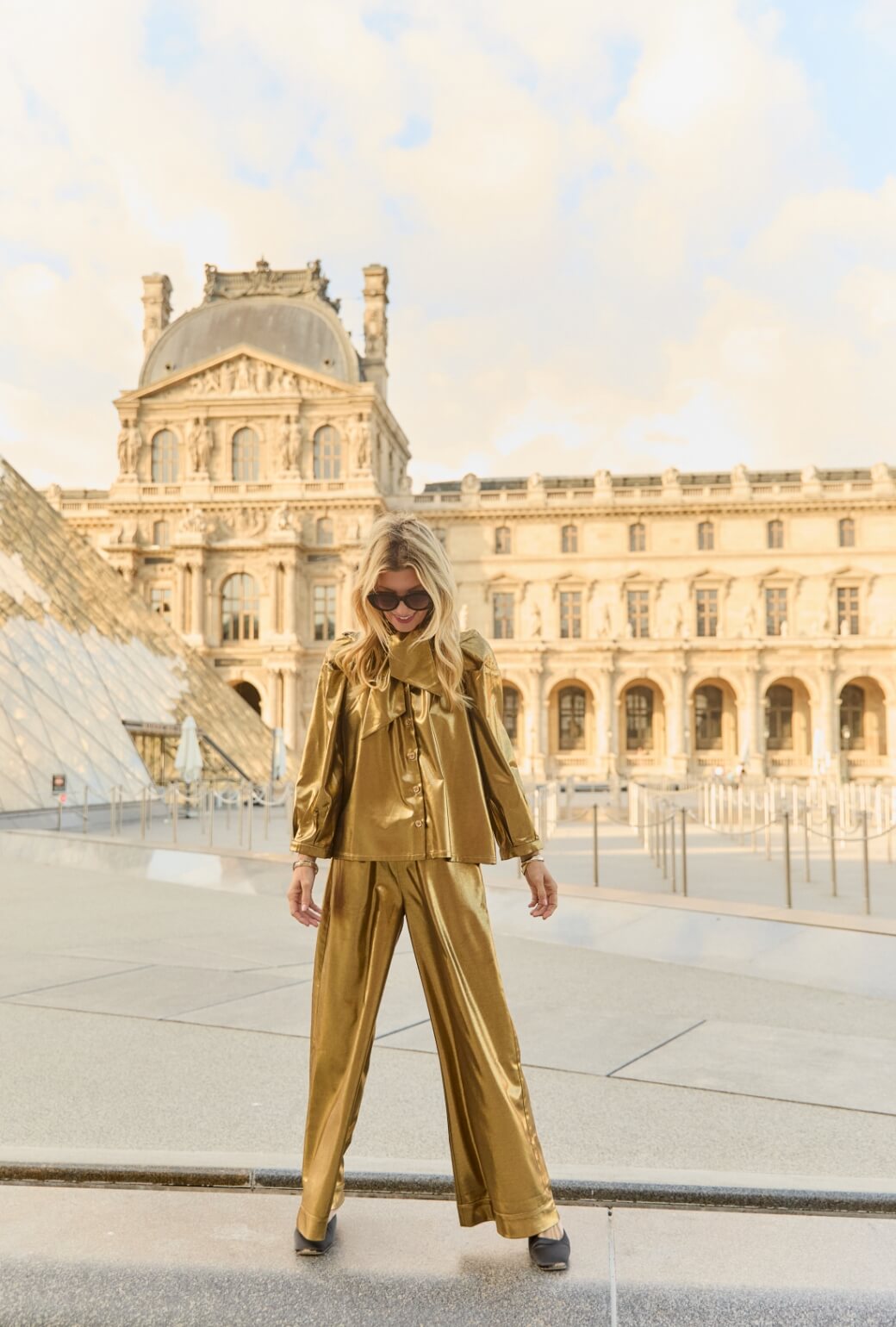 Big Bow Blouse - Gold Lamé