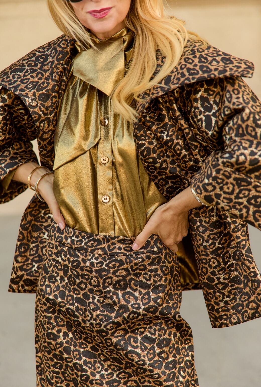 Big Bow Blouse - Gold Lamé