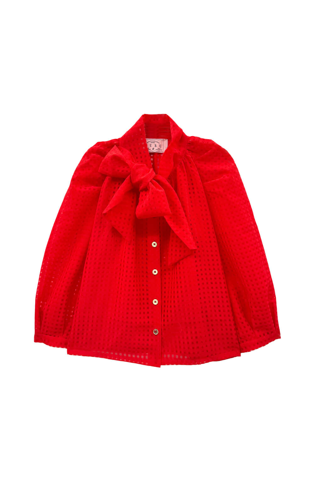 Big Bow Blouse - Red Sheer Gingham