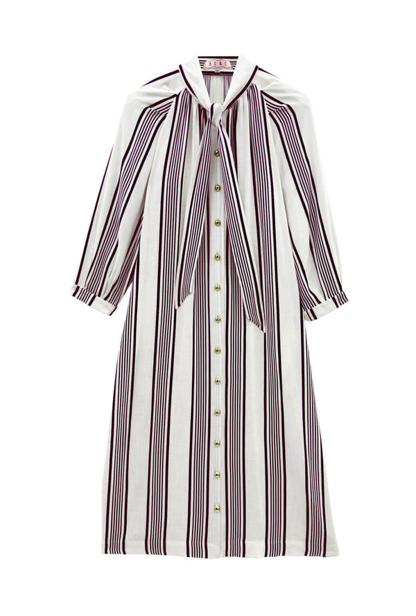 Buru x Val Bow Housecoat - Black & White Stripe