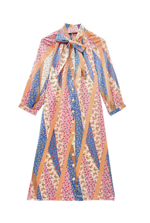 Bow Housecoat - Patchwork Pink