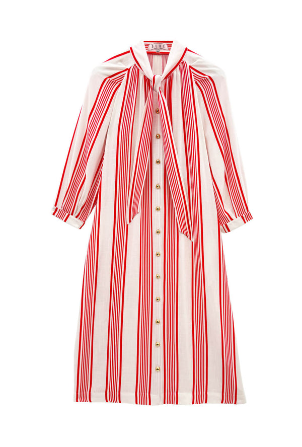 Buru x Val Bow Housecoat - Red & White Stripe