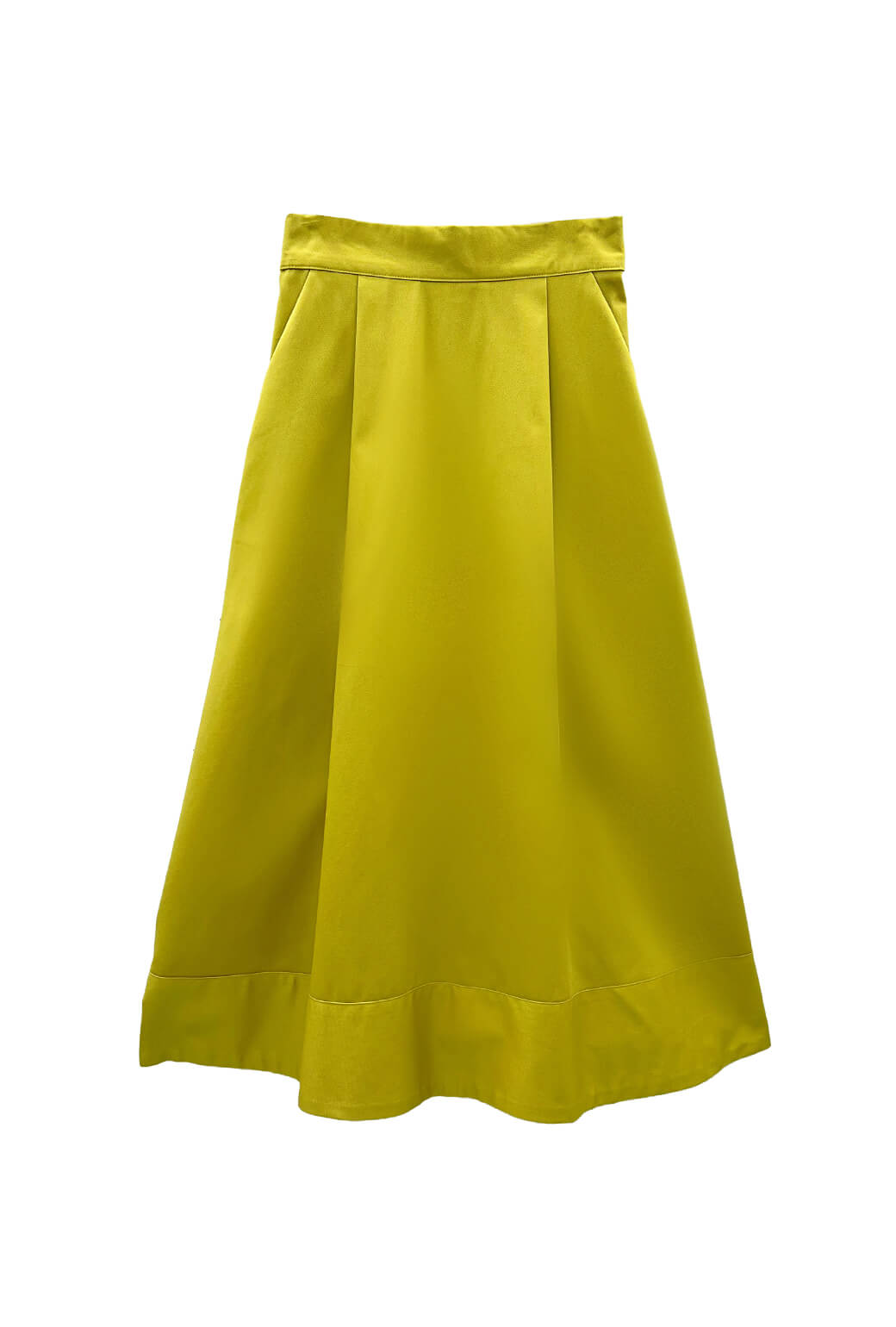 Buru x Megan Stokes Flat Front MIDI Skirt - Chartreuse Twill