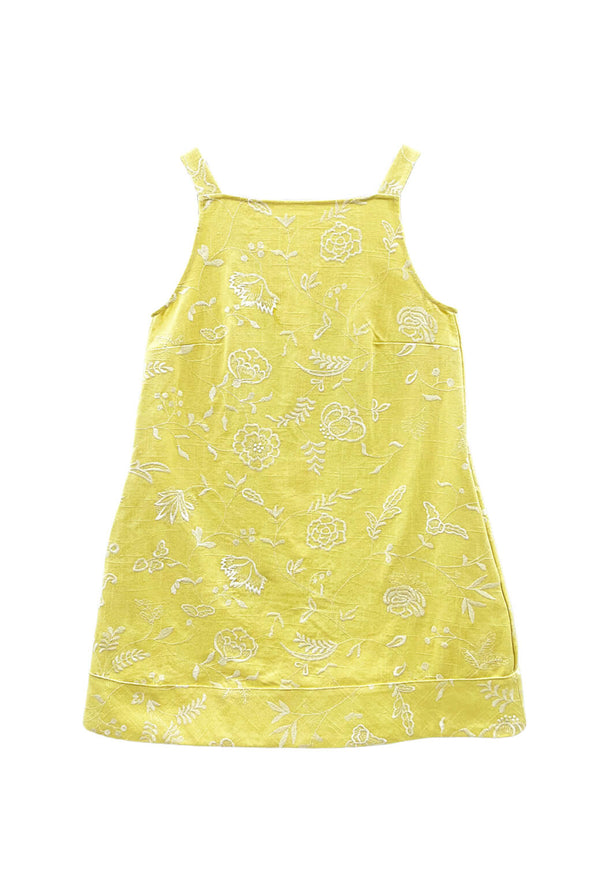 Buru x Megan Stokes The Megan MINI Dress - Yellow Linen Embroidery