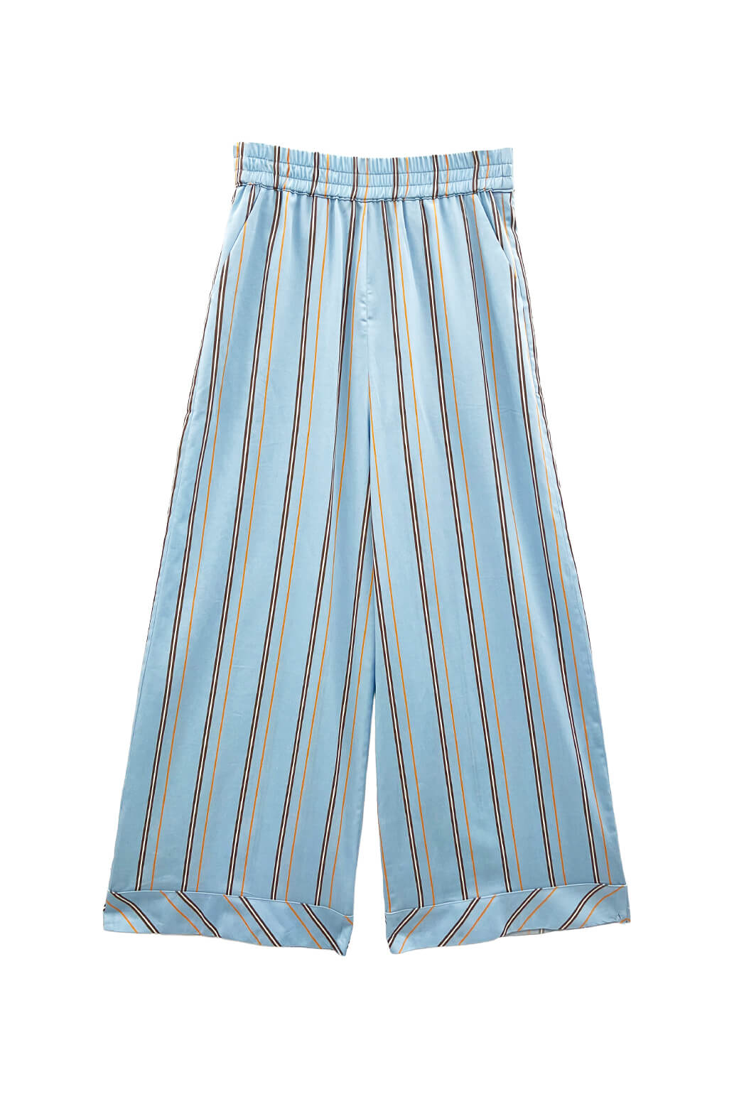 Buru x Megan Stokes Wide Leg Trouser - Blue & Brown Stripe