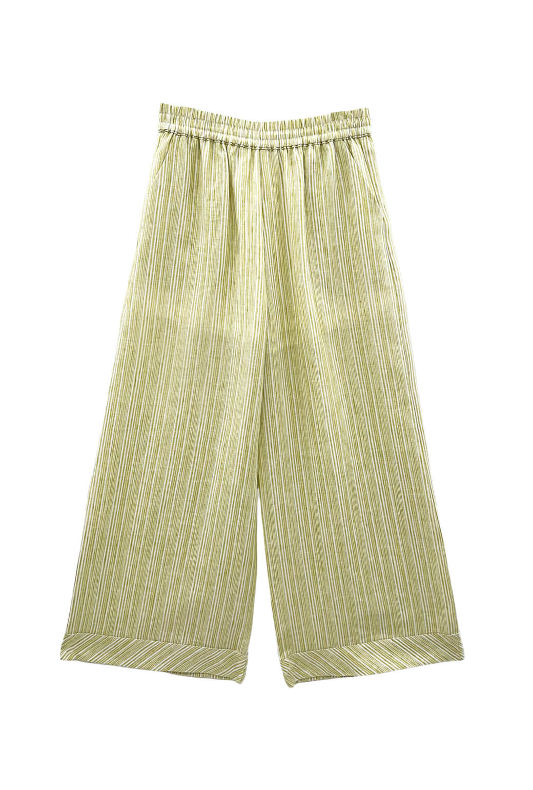 Buru x Megan Stokes Wide Leg Trouser - Green Linen Stripe