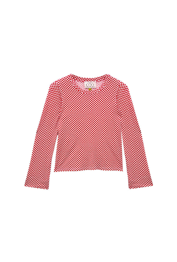 Buru x Val Crew Neck Tee - Red & White Checkerboard