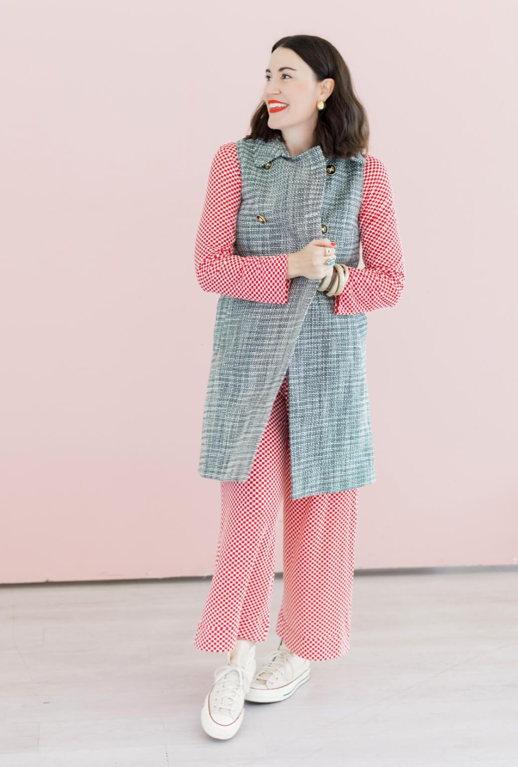 Buru x Val Wide Leg Knit Trouser - Red & White Checkerboard
