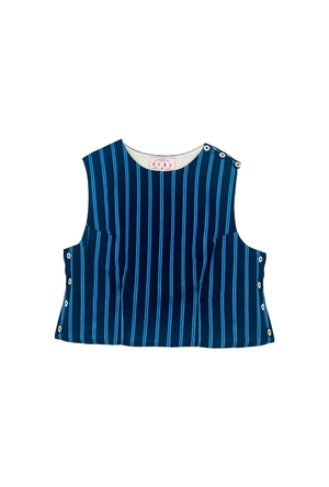 Buru x Jaimie Dewberry Button Box Top - Blue Stripe