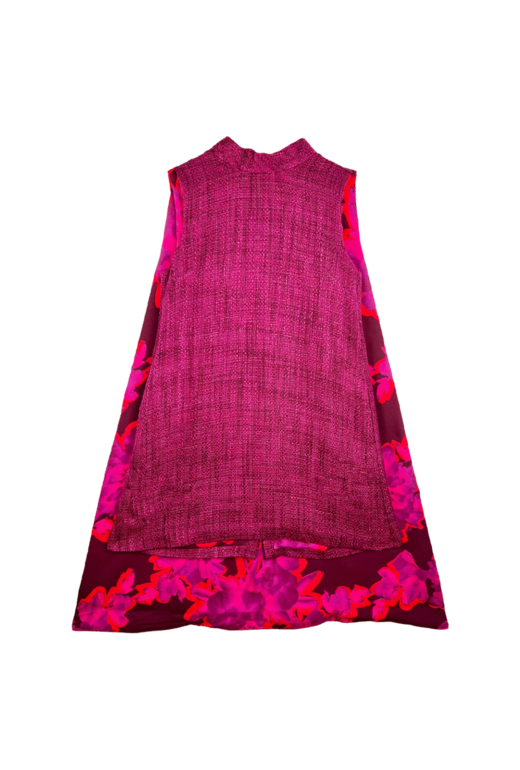 BURU x Mignonne Gavigan Sleeveless Cape Dress - Magenta Tweed