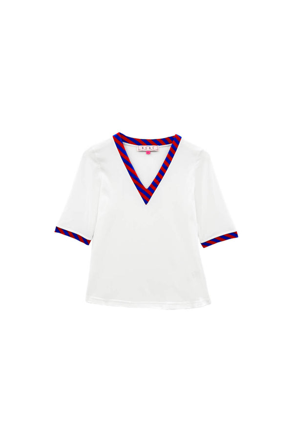 Buru x Val Contrast Tee - Blue & Red Stripe