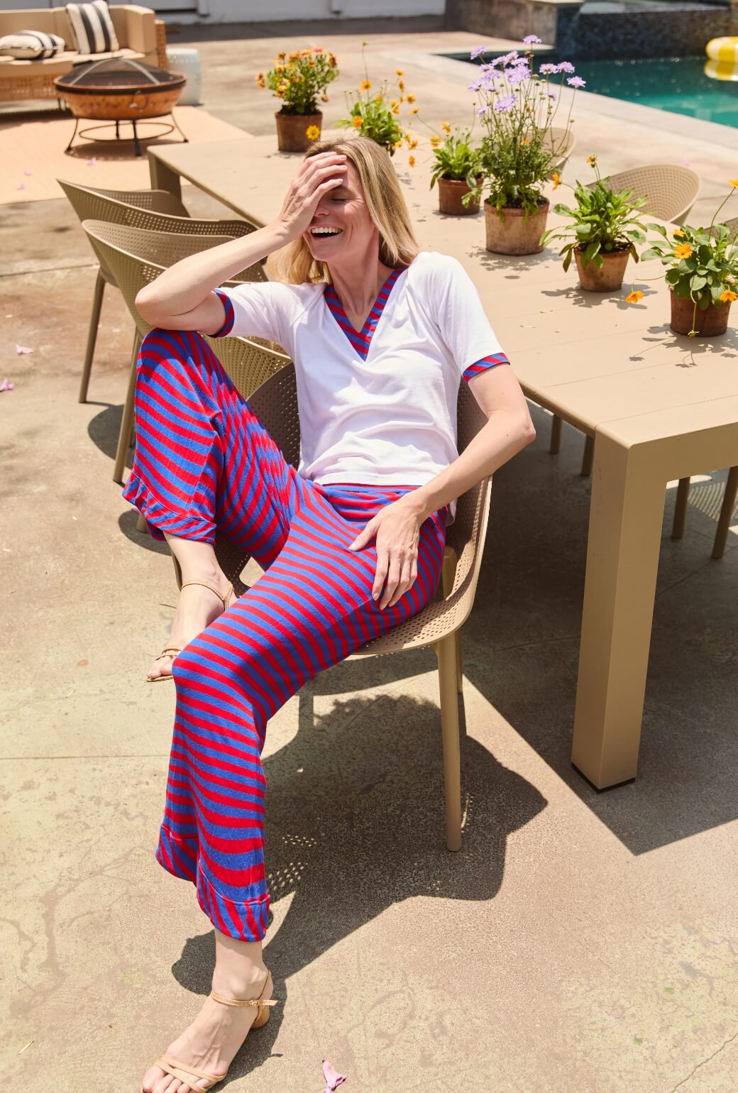 Wide Leg Knit Trouser - Red & Blue Stripe