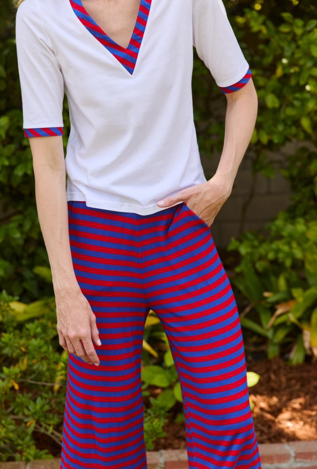 Wide Leg Knit Trouser - Red & Blue Stripe