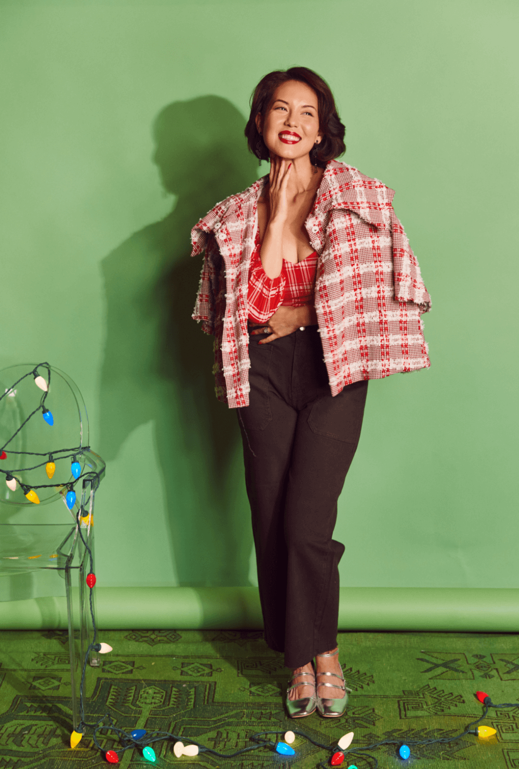 Cropped Car Coat - Red Tweed