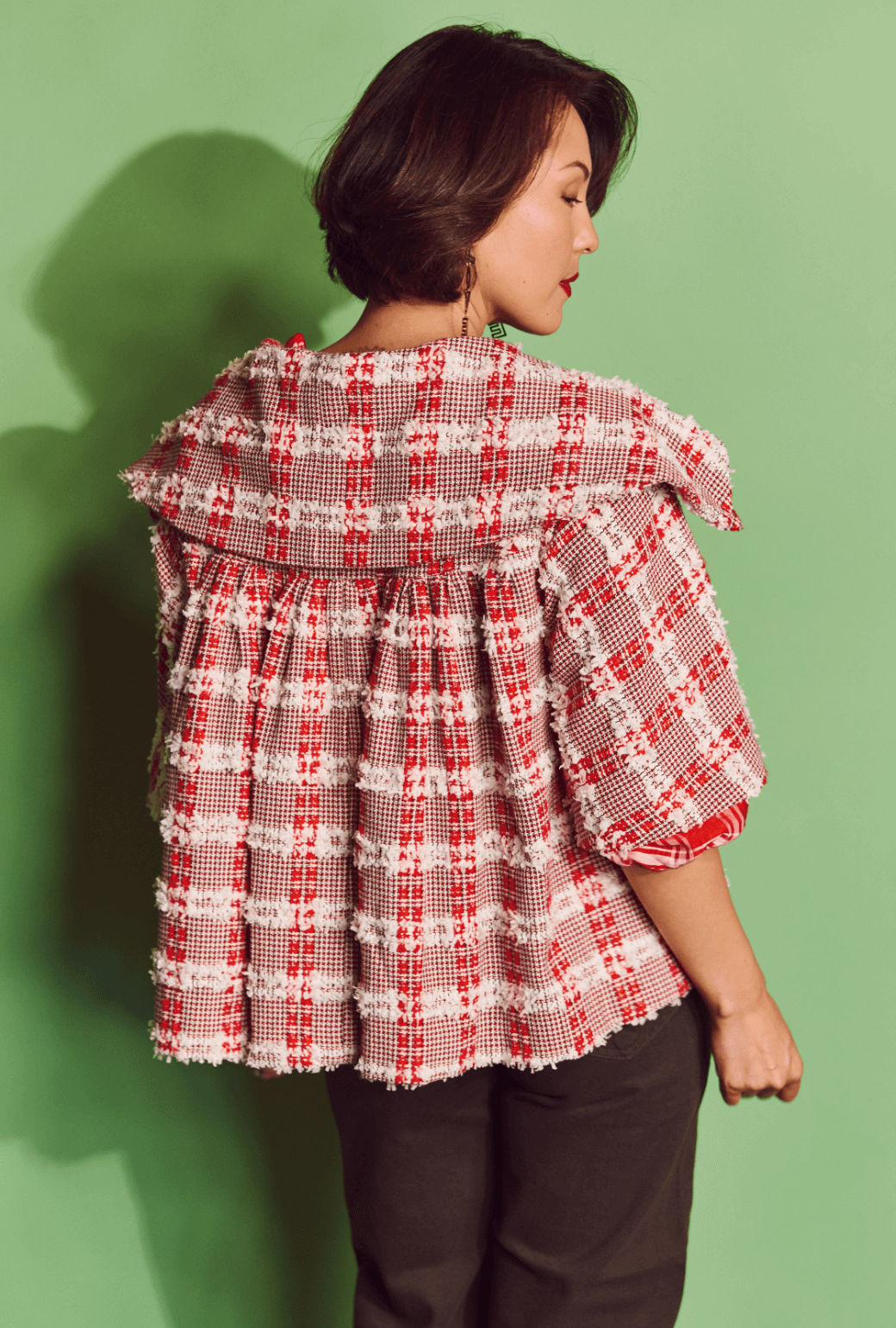 Cropped Car Coat - Red Tweed