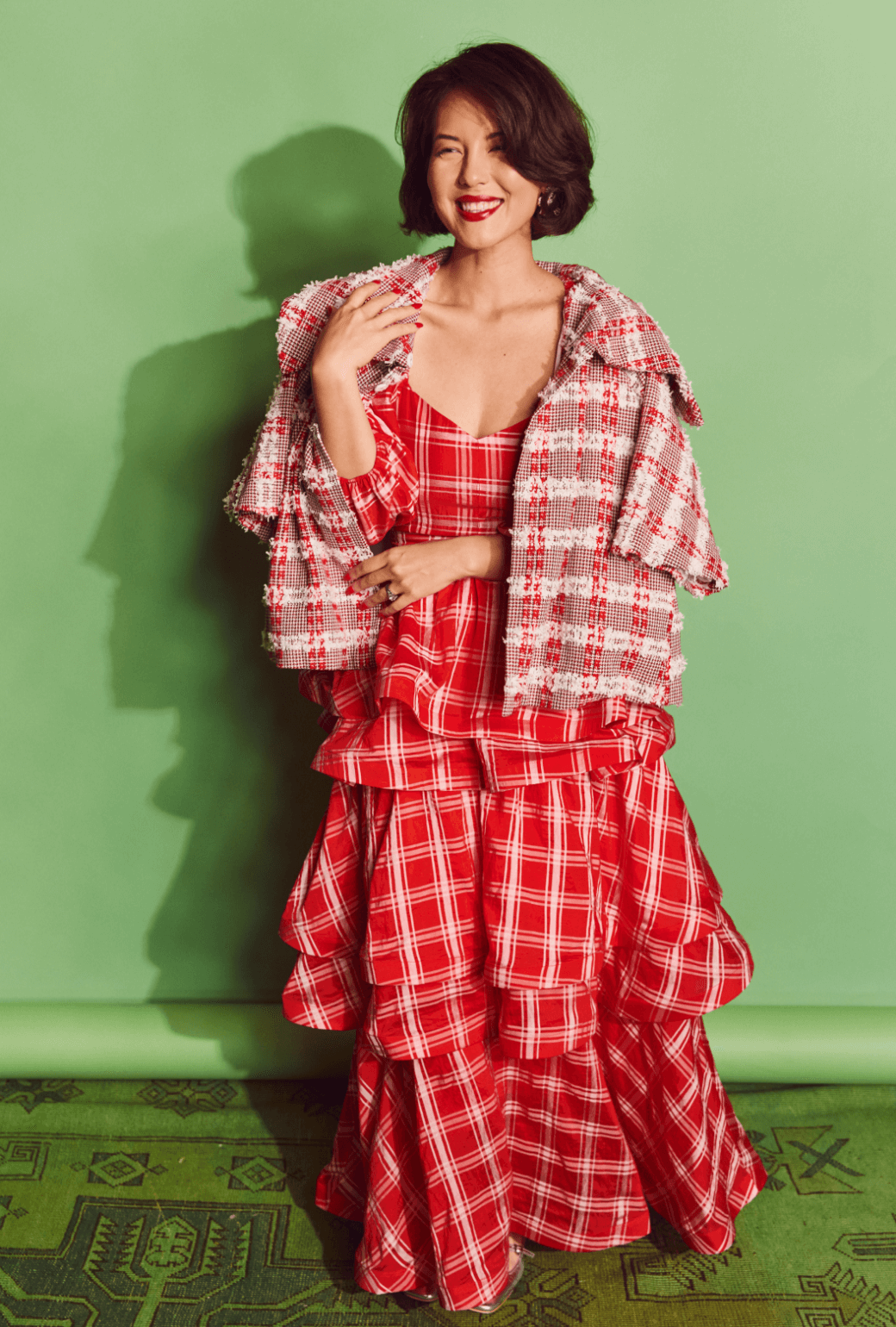 Cropped Car Coat - Red Tweed