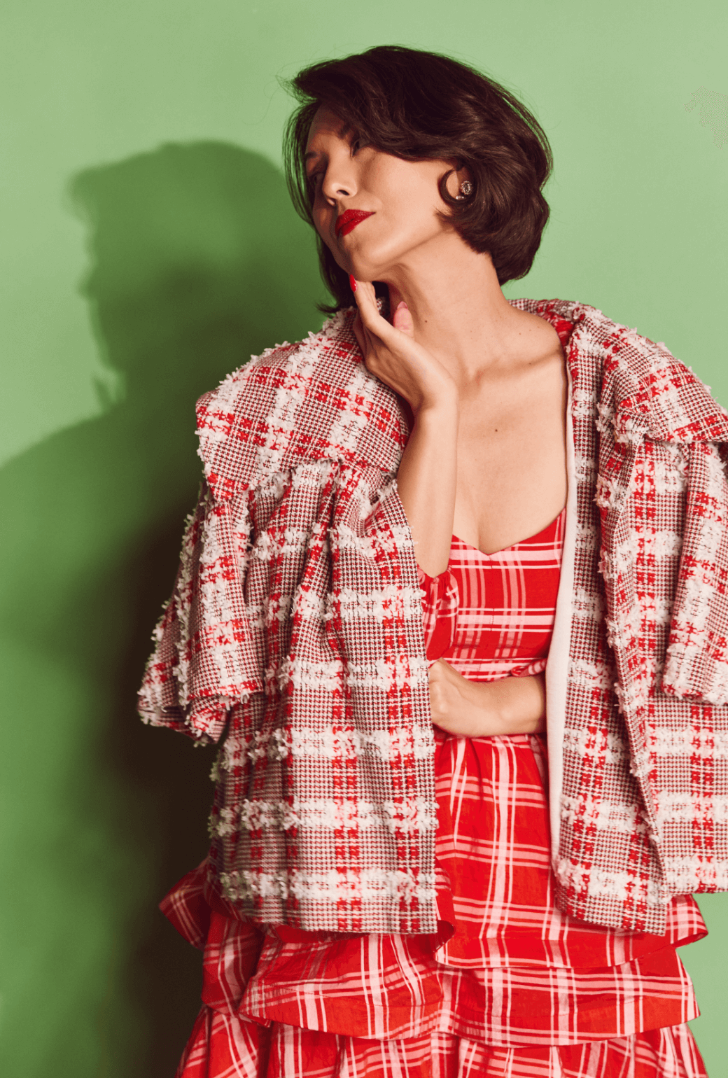 Cropped Car Coat - Red Tweed